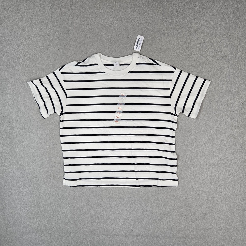 Old Navy Women Shirt S White Striped Vintage Tee Short Sleeve Crew Neck NWT